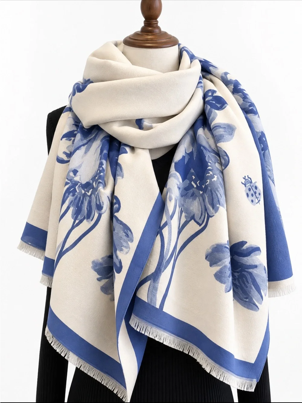 Floral Blue and Cream Women's Scarf or Elegant Wrap NEW